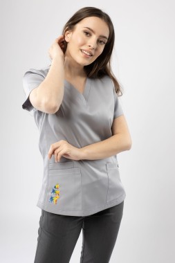  Bluza medyczna z haftem damska - szary