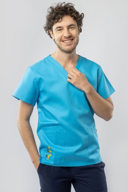 Bluza medyczna z haftem męska - niebieska