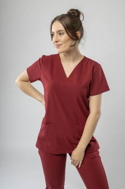 Bluza medyczna damska  elastyczna - bordo